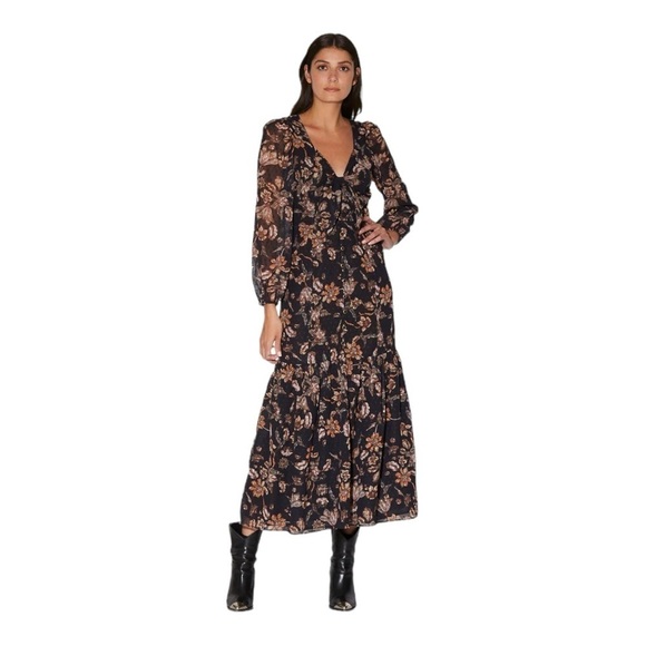 WALTER BAKER Sophia Black Floral Long Sleeve V Neck Maxi Dress Size 0 NWT - Picture 2 of 11